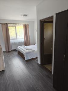 a bedroom with a bed and a large mirror at Vila Smeu in Dubova +28 photos