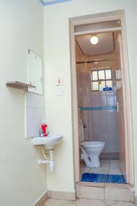 a bathroom with a sink and a toilet at Solace Park Apartments in Gatunga