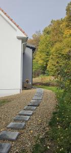 Un camino de piedra frente a una casa en Park home, en Baia Mare