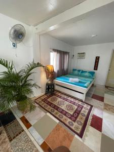 ein Schlafzimmer mit einem Bett und einer Pflanze darin in der Unterkunft Allegria Beachfront Resort in Alegria