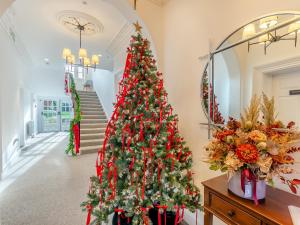 un arbre de Noël dans une pièce avec un escalier dans l'établissement Uk46866 - Hawkshead, à Ulverston