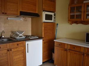 a small kitchen with a sink and a microwave at Studio Cabine Confortable - Proche Centre avec Parking - FR-1-580-31 in Font Romeu Odeillo Via
