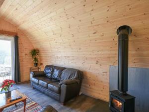 HirnantにあるCreyr Glas Pod -Uk41796のストーブのある部屋にある革張りのソファ