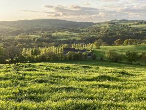 a field of green grass with a house in the distance at Peace & Tranquillity - Breathe Nature & Star Gaze in Eaton
