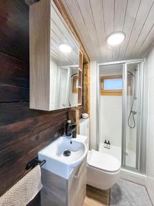 a bathroom with a sink and a toilet at Charmant Appartement Alpin in Oberems