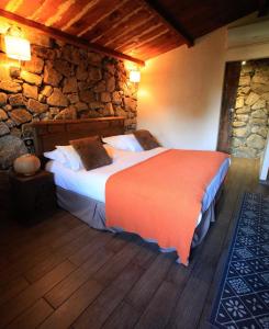 a bedroom with a bed in a stone wall at Bergerie du Prunelli in Cauro +57 photos