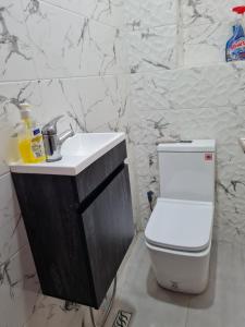 a bathroom with a white sink and a toilet at Modern luxury apartment -f4- central Sétif in Sétif +12 photos