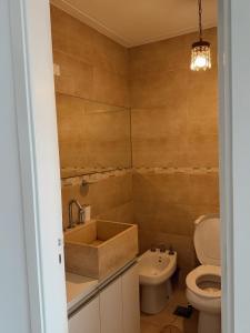 a bathroom with a sink and a toilet at Amplio departamento en Bv Galvez in Vuelta del Paraguayo