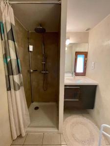 ein Badezimmer mit Dusche und Waschbecken in der Unterkunft Gite Vigne - Village De Gîtes in Rosières + 11 Fotos
