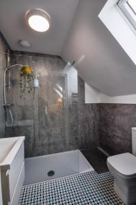 ein Badezimmer mit Dusche, Waschbecken und Toilette in der Unterkunft Northampton 3 Bed 3 Bathroom New Duplex Apartment in Spinney Hill + 13 Fotos