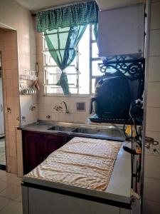 贝伦Cozy and comfort bedroom in a private Fancy Condo, safety neighborhood only 20 minutes by car from event - COP30!的带水槽和窗户的厨房