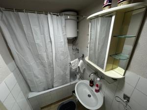 a small bathroom with a sink and a mirror at Mance apartments 2 in Paraćin +4 photos