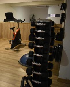 a room with a gym with a rack of equipment at Douro Marina Hotel & SPA in Resende +53 photos