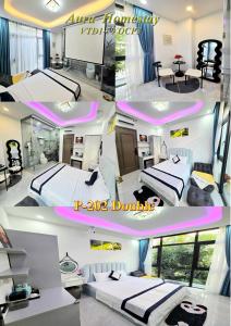 a collage of three pictures of a hotel room at Aura Homestay in Cửu Cảo +16 photos