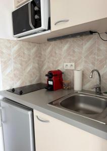 a kitchen with a sink and a microwave at Appart'Hôtel - Avignon Gare TGV in Avignon