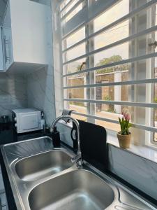 Chipangano Apartments في Chipata: حوض في مطبخ مع نافذة