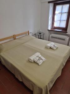 Un dormitorio con una cama con dos toallas encima. en Casa Camilla, Casa Vacanze sulle colline di Lerma, en Lerma