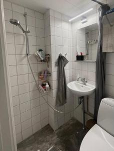 a bathroom with a shower and a sink at Apartment in heart of Amager in Copenhagen