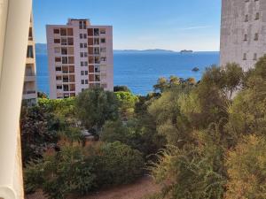 a view of the ocean from a building at Résidence des îles - Samos III in Ajaccio