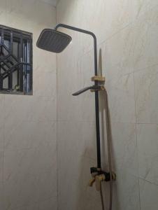 a shower in a bathroom with a shower head at Ocean Breeze Apartments in Dar es Salaam