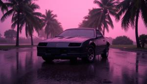 a car parked on a wet street with palm trees at Full Service Caravan 4 in Albertslund