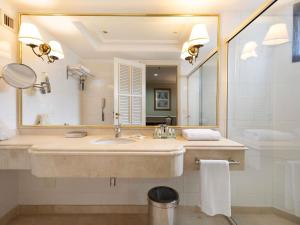 サンパウロにあるGrand Mercure Sao Paulo Ibirapueraの洗面台と大きな鏡のあるバスルーム