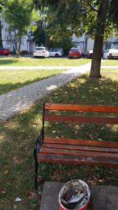 a park bench with a fish in a bowl at Apartament Alexandru, B-dul Oituz, bloc 4, apartament 26, județ Bacău in Onești