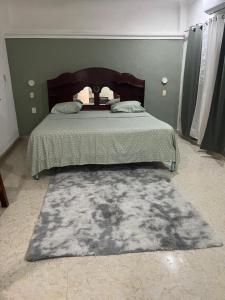 a bedroom with a bed with a rug on the floor at Home Rent Minatitlán in Minatitlán