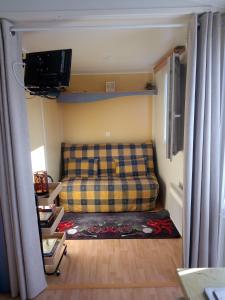 een woonkamer met een bank in een kamer bij Mobil Home in Thiviers +14 foto's