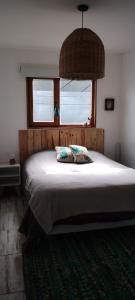 乌斯怀亚Casa cronopio的一间卧室，有一张大床，上面有两个枕头