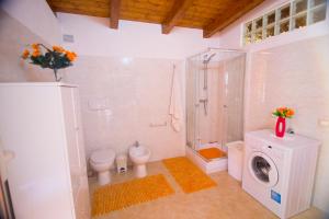 een badkamer met een douche en een wasmachine bij B&B CASA VACANZE Benvenuti al Sud in Aiello Calabro