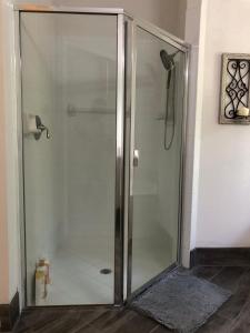 eine Dusche mit Glastür im Badezimmer in der Unterkunft Wellington close to WEF, Polo retreat in Wellington + 21 Fotos