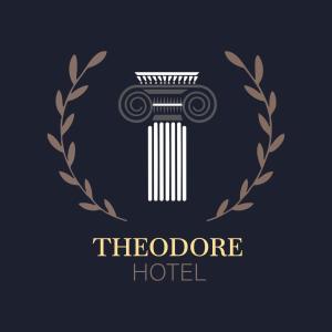 un logo di un hotel con corona d'alloro e una colonna di Theodore Hotel - Negombo a Negombo