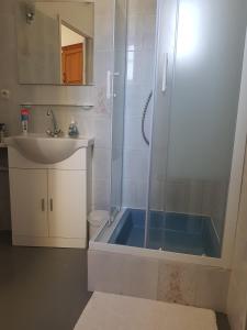 Un baño con ducha, lavabo y bañera. en Maison Abbatucci, en Huningue