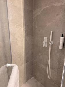 a bathroom with a shower stall with a shower at CHANTTAL Luxury - ACADEMY in Bucharest