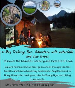 a flyer for a day trekking experience with waterfalls and log fires at Jungle Wonderlust Adventure Tour in Nongkhiaw