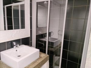 a bathroom with a sink and a mirror at Craftsmanship maboneng 65 in Johannesburg +5 photos