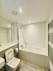 une salle de bain avec toilettes, baignoire et lavabo dans l'établissement Skyline Serenity Dublin, à Dublin 37 autres photos