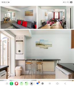 two pictures of a living room and a living room at Central Beach Cottage - outside conservation area, minutes walk to all amenities in Deal