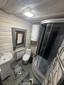 een badkamer met toilet en wastafel bij Гірська роса 2 in Synevyrsʼka Polyana