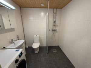 Un baño con ducha, inodoro y lavabo. en Sonoramexi, en Tampere