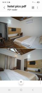 2 fotos de una habitación de hotel con cama en Aesquire Hotel, en Bhimtal