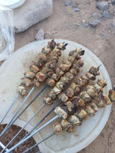 Un montón de brochetas cocinándose en un plato en Agoudim Nikhartan, en Tinerhir 12 fotos más