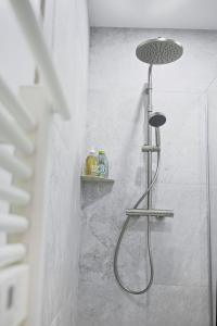 eine Dusche mit Duschkopf in einem Badezimmer in der Unterkunft Soft Wood - Duplex - Historique in Reims