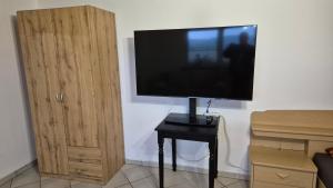 un téléviseur à écran plat posé sur une table dans l'établissement Ferienwohnung Zauberhaft, à Bad Soden-Salmünster 42 autres photos