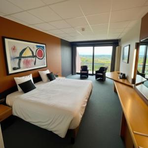 Una habitación de hotel con una cama grande y una ventana grande. en Floreal Le Panoramique, en Mont-Saint-Aubert 32 fotos más