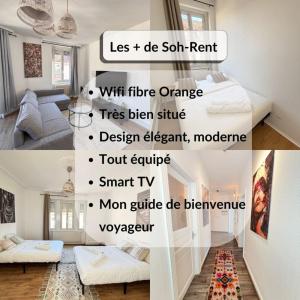 a collage of photos of a bedroom and a living room at Soh Rent appartement Schiltigheim proche strasbou - 4p - TV - wifi - Balcon in Schiltigheim