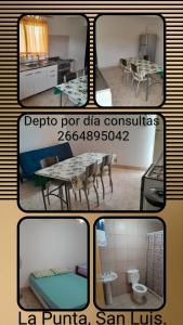 a collage of four pictures of a kitchen and a room at El Palacio in La Punta