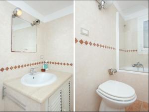 two pictures of a bathroom with a toilet and a sink at Comfy in the Heart of Roman nightlife in Rome +6 photos