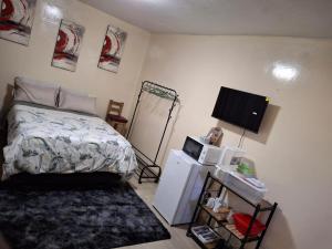 a bedroom with a bed and a tv on the wall at Cosy Beds Web in eMalahleni +21 photos